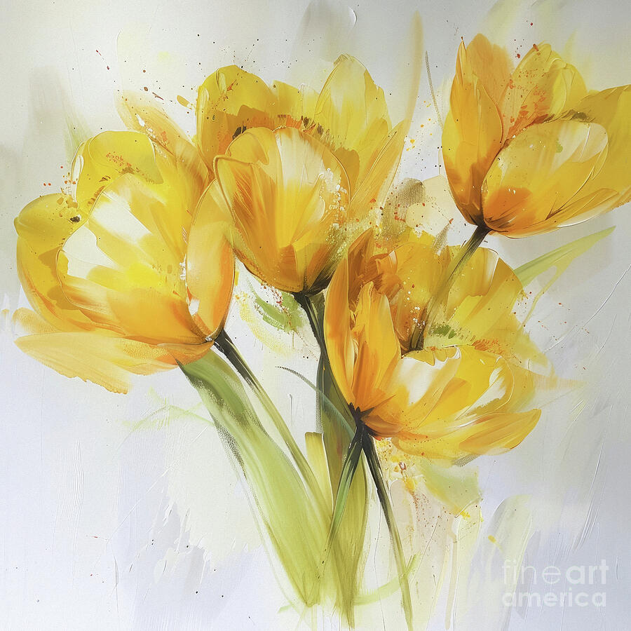 Bright Yellow Tulips Painting by Tina LeCour
