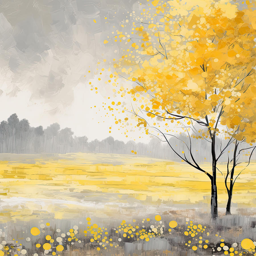 Yellow Painting - Brighter Day - Yellow and Gray Landscapes by Lourry Legarde