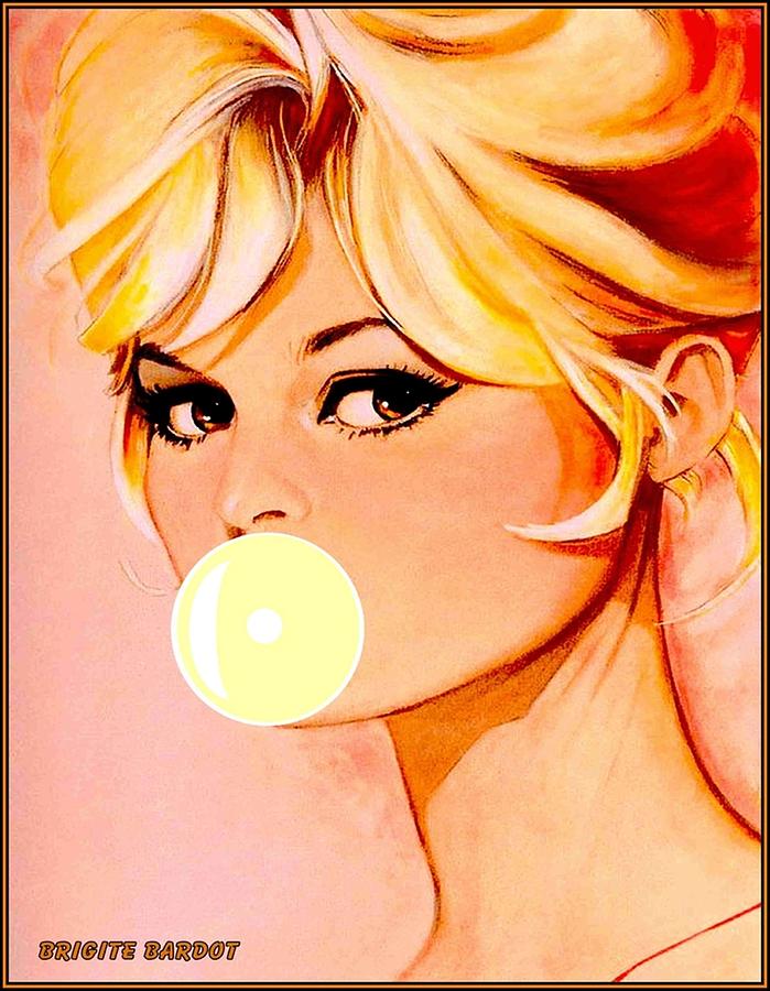 Brigite Bardot Vintage Bubble Blowing Print Poster Digital Art By