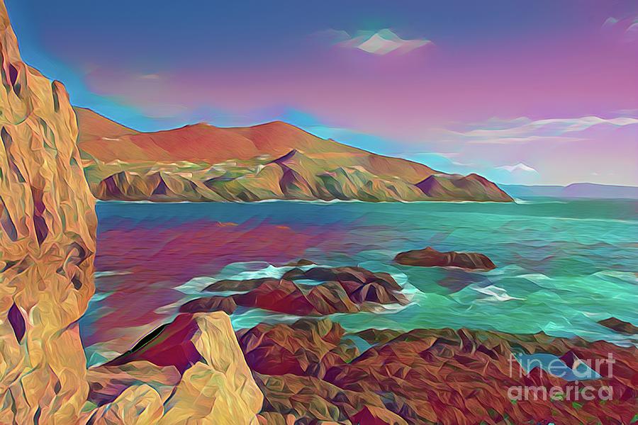 Brilliant Art Deco Baja Mexico Ocean Landscape  Digital Art by Chuck Kuhn