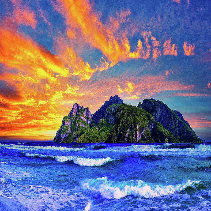 Brilliant Orange Blue Ocean Island Sunset Photograph by Eszra Tanner