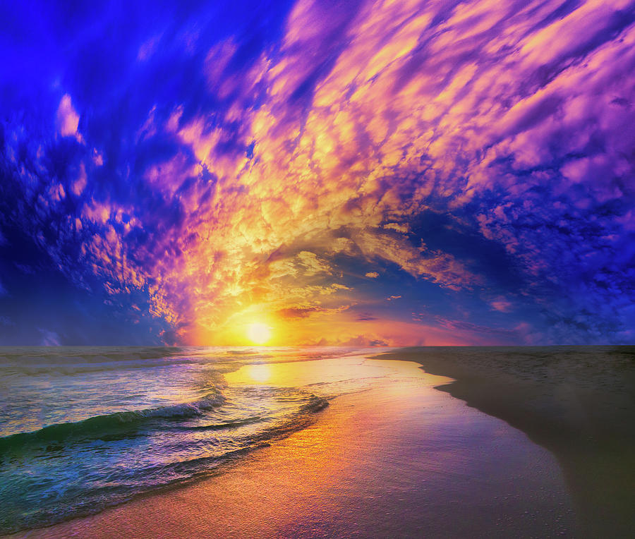 Brilliant Spiral Blue Gold Beach Sunset Photograph by Eszra Tanner