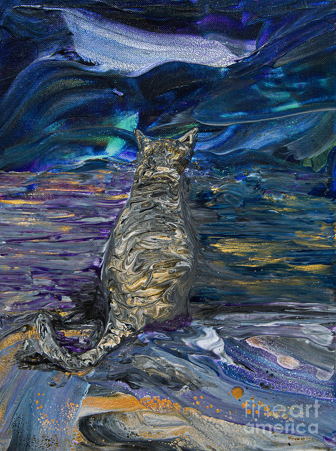 Brindle Feline Gazing Painting by Priscilla Batzell Expressionist Art Studio Gallery