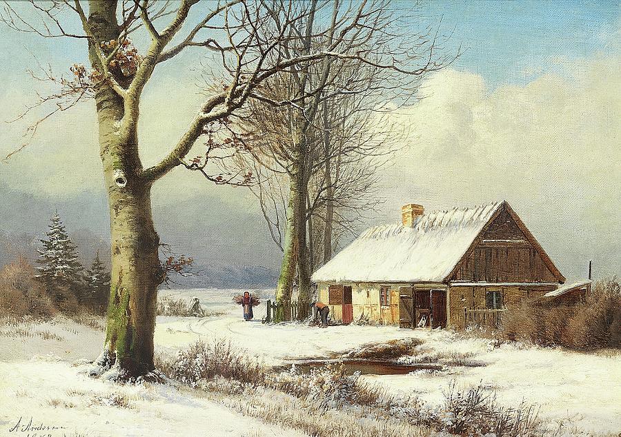 Bringing in the Firewood Painting by Anders Andersen-Lundby