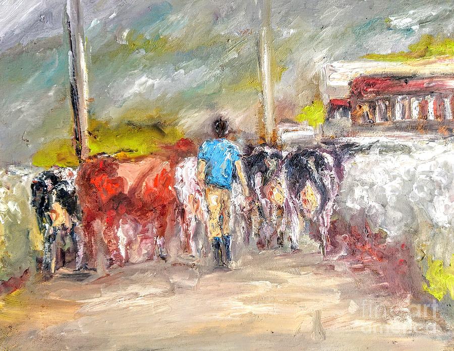 Painting bringing the cows home Painting by Mary Cahalan Lee - aka PIXI