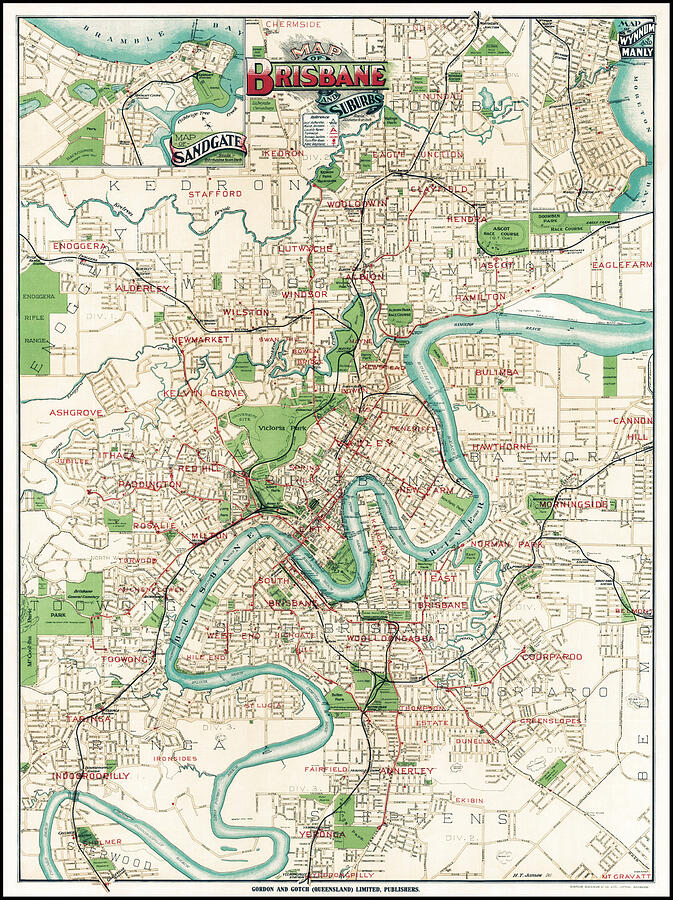 Brisbane Queensland Australia Vintage Map 1920 Photograph by Carol Japp