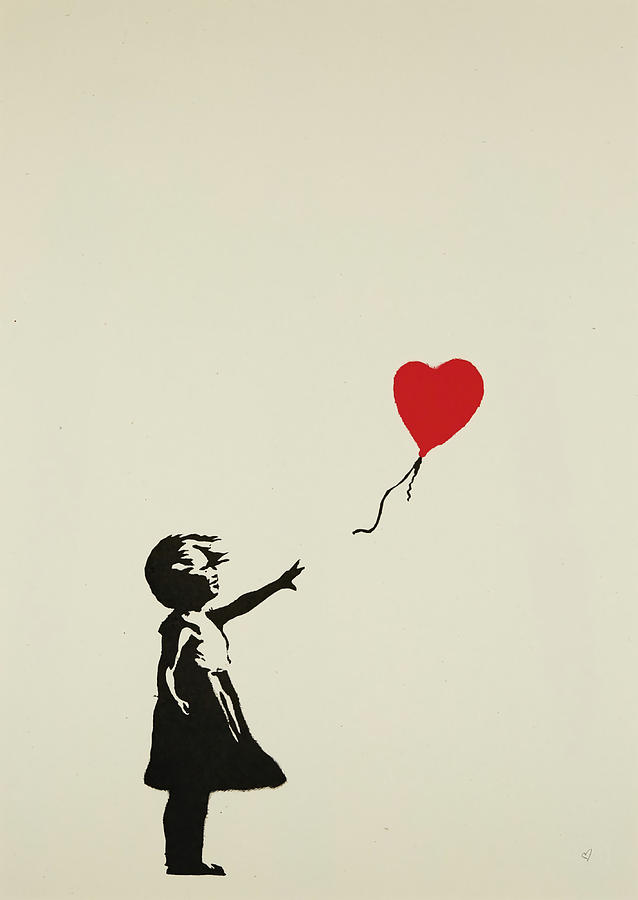 Bristol Banksy Balloon Girl Poster red Painting by Campbell Sonia - Pixels