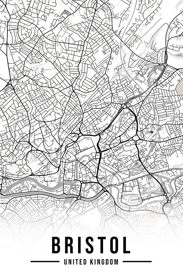 Bristol Map United Kingdom Black and White Aesthetic Minimalistic ...