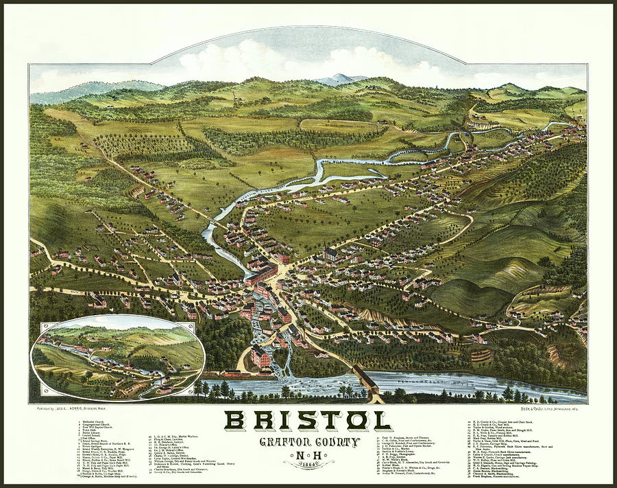 Vintage Photograph - Bristol New Hampshire Vintage Map Birds Eye View 1884 by Carol Japp