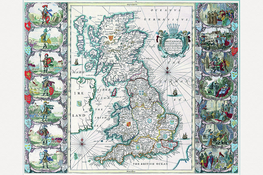 Map Drawing - Britannia by John Speed