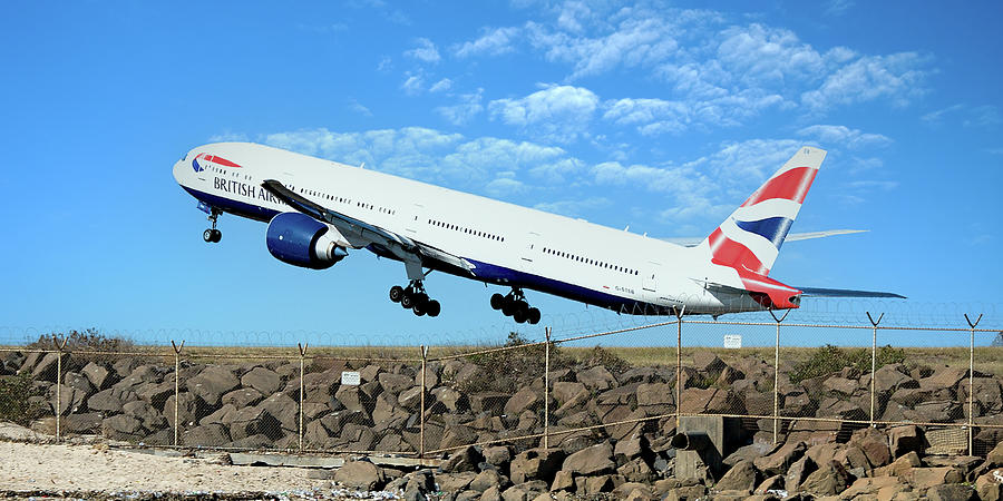 British Airways passenger jet aircraft taking off. Photograph by Geoff Childs