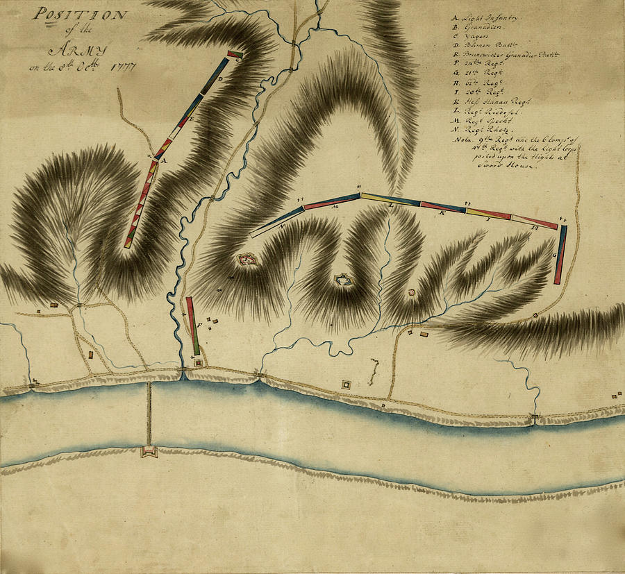 Map Drawing - British and German Troops in Saratoga 1777 by Vintage Military Maps