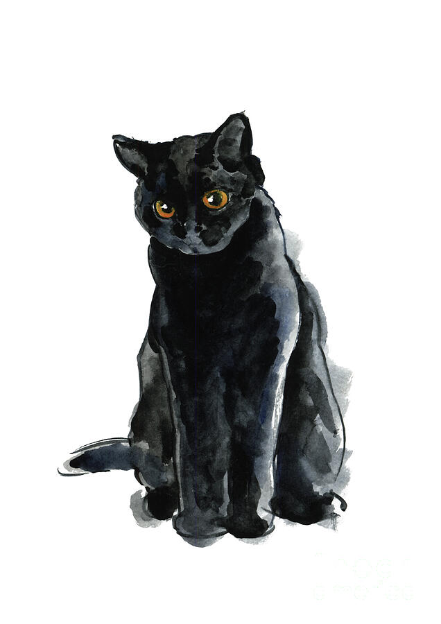 British Cat Painting, Cat Poster, Cat Print, Black Cat Painting, Cat Wall Decor, Cat Home Decor Painting by Mariusz Szmerdt