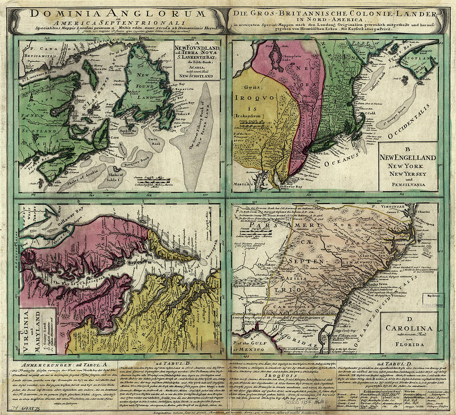 Map Drawing - British Doinions in Norther America from New Foundland to Carolina 1770 by Vintage Maps