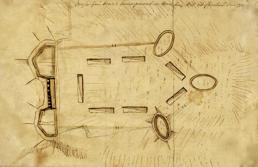 Map Drawing - British Encampment under Howe at Bunker Hill 1775 by Vintage Military Maps