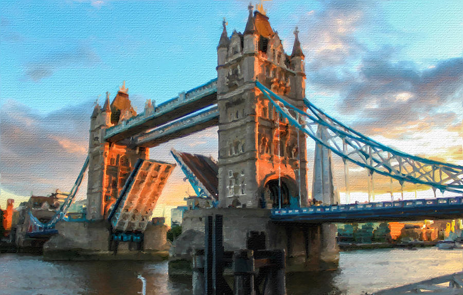British England History Big Ben United Kingdom Great Britain Sunset Tower Bridge Raised Painting by Tony Rubino