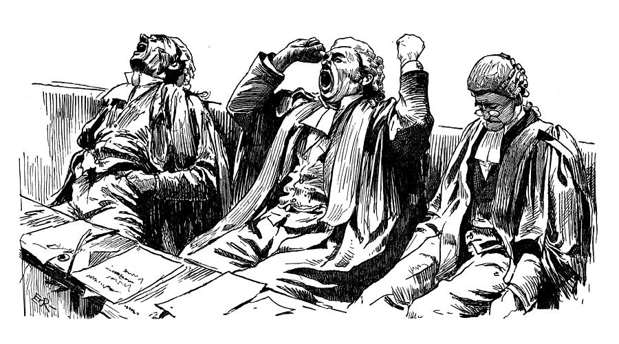 British London satire caricatures comics cartoon illustrations: Yawning judges Drawing by Ilbusca