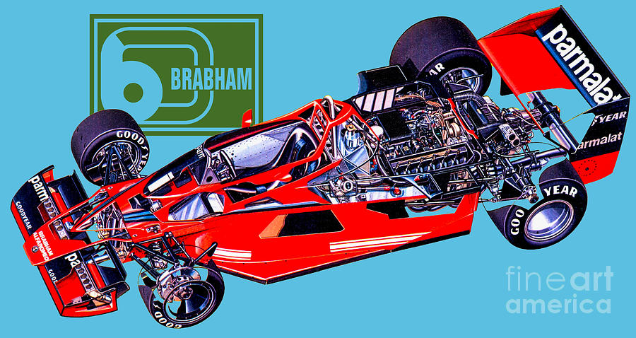 British racing car Brabham BT46 is a grand prix 78's racing car. Cutaway  automotive art by Vladyslav Shapovalenko