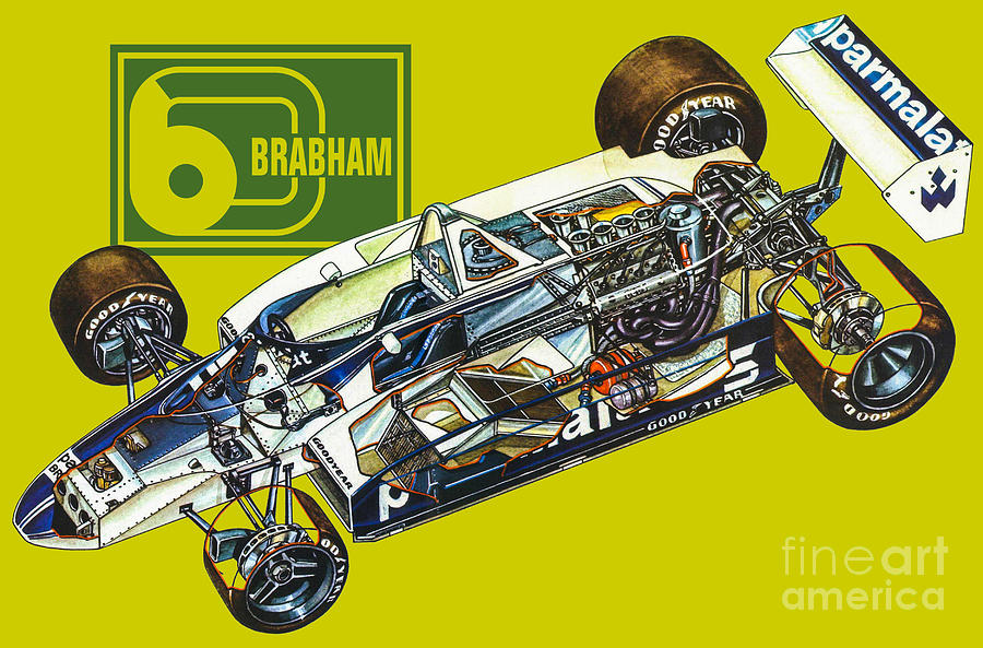 British racing car Brabham BT49 is a grand prix 1979 racing car. Cutaway  automotive art Drawing by Vladyslav Shapovalenko - Fine Art America