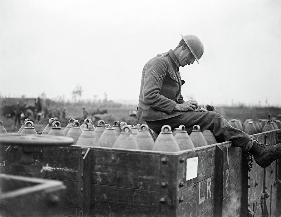 British Soldier Taking Shell Inventory -  WW1 1917 Photograph by War Is Hell Store
