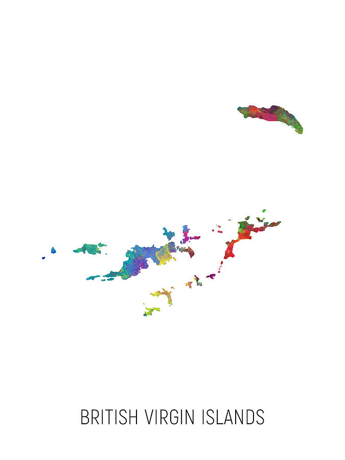 Country Map Digital Art - British Virgin Islands Watercolor Map by Michael Tompsett