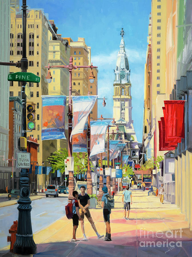 Philadelphia Painting - Broad Street Banter by Elaine Lisle