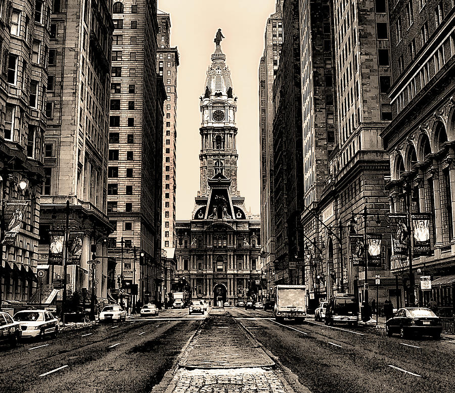 Broad Street in Philadelphia in Sepia Photograph by Philadelphia Photography