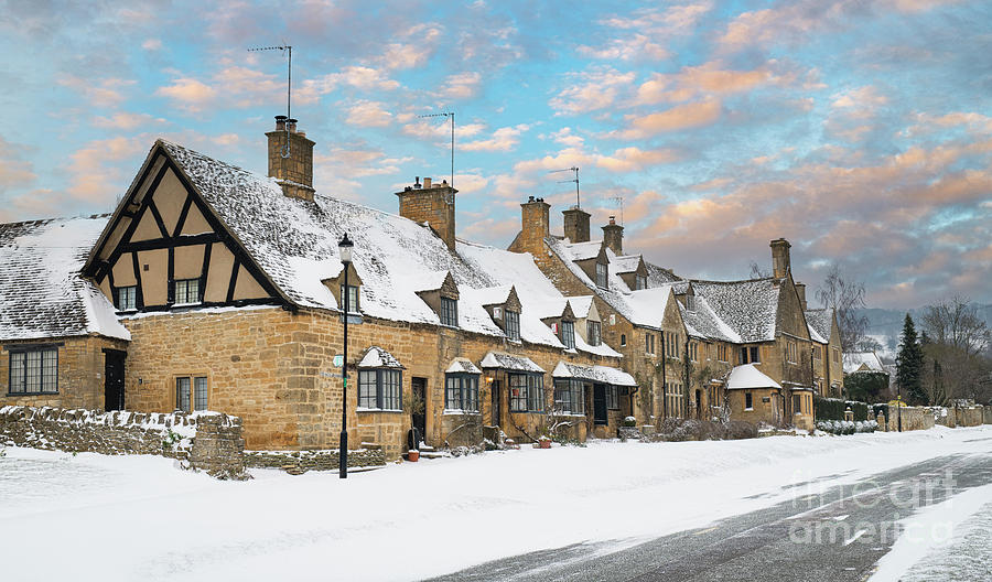 Broadway Cottages in the Early Morning Winter Snow Photograph by Tim Gainey