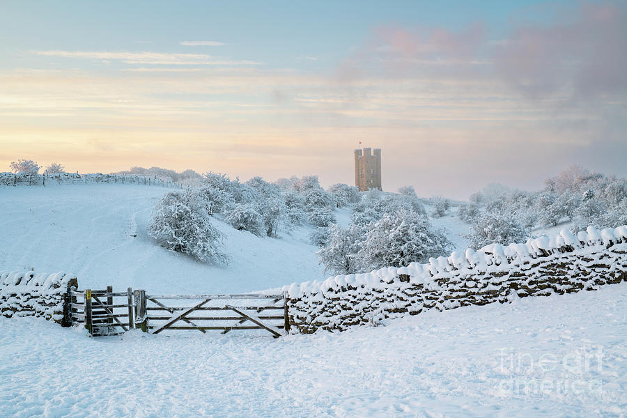 Broadway Tower in the Snow and Fog at Sunrise  Photograph by Tim Gainey