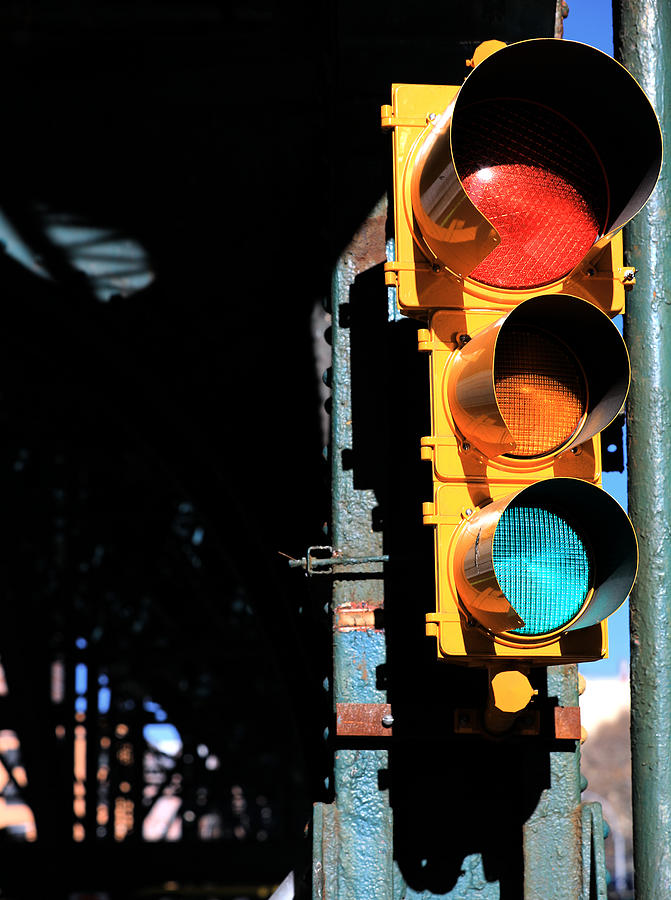 Broadway Traffic Signal under Manhattan Valley 1 Train Viaduct Photograph by Steve Ember