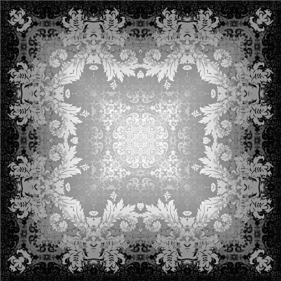 Brocade Kaleidoscope Silver and Black Digital Art by Charmaine Zoe