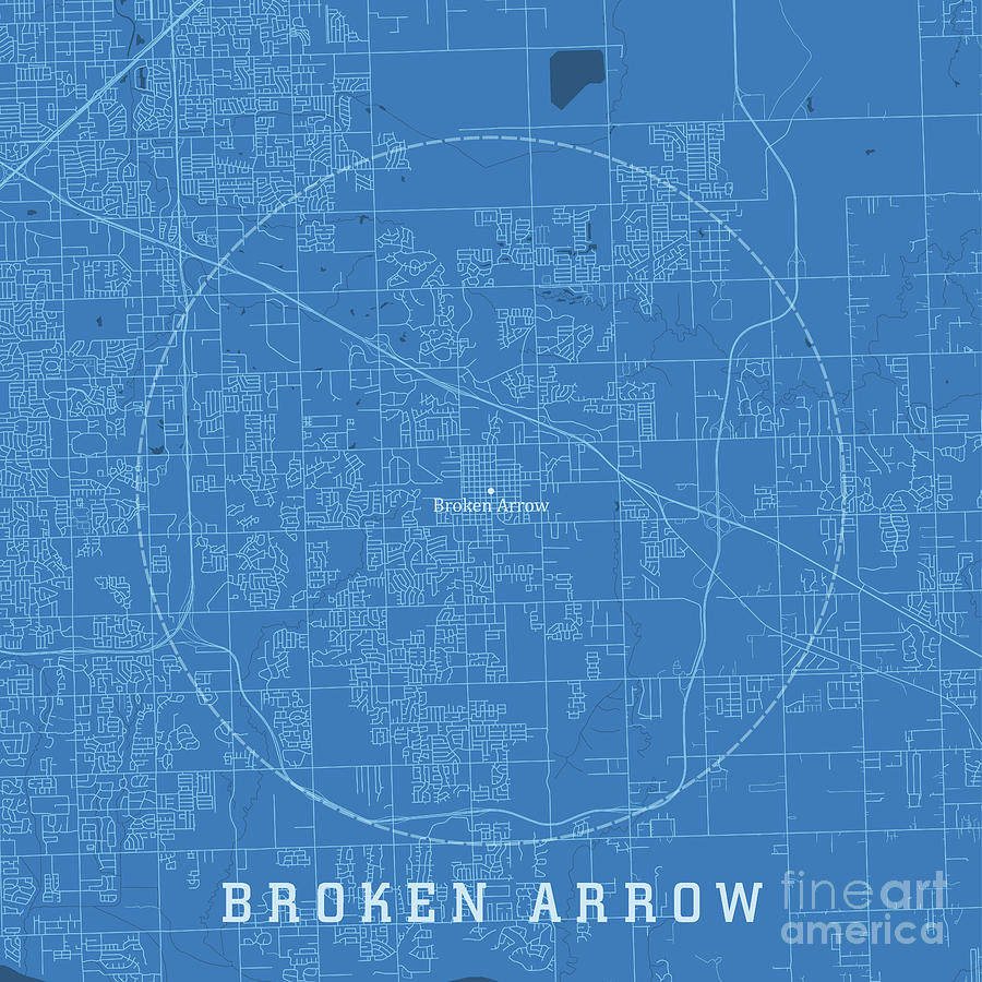 Broken Arrow OK City Vector Road Map Blue Text Digital Art by Frank ...