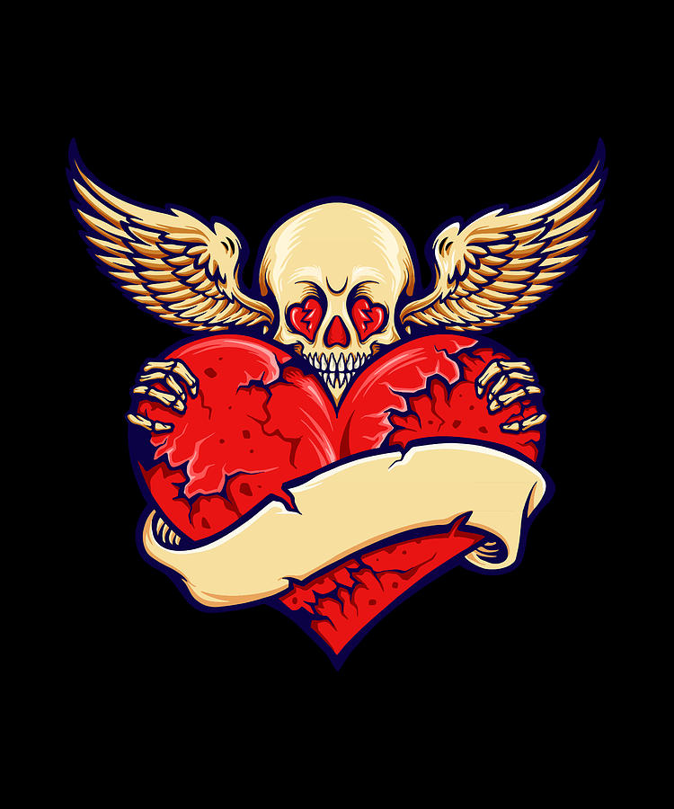 Broken Heart Skull Valentine skull with wings Digital Art by Norman W ...