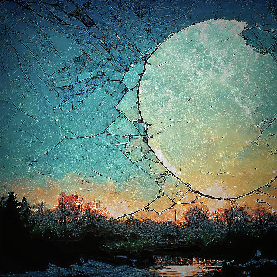 Broken Moon Vintage Fresco Style   Mixed Media by Lena Owens - OLena Art Vibrant Palette Knife and Graphic Design