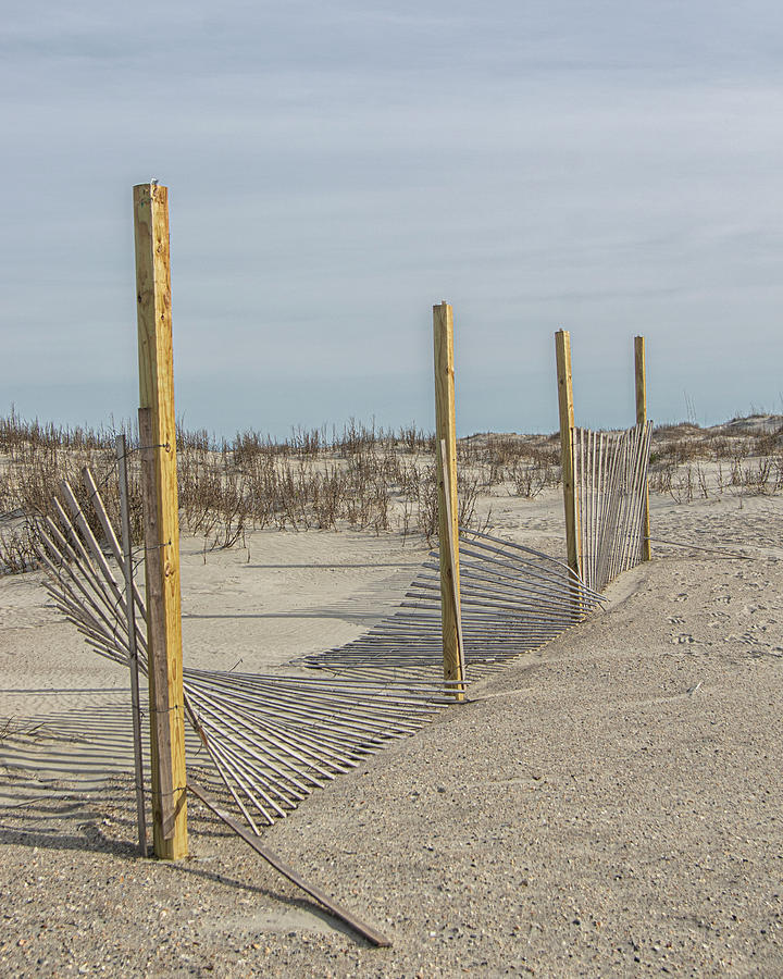 Nature Photograph - Broken Sand Fence on the Beach at Emerald Isle NC by Bob Decker