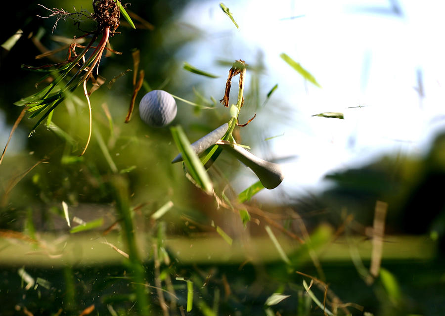Broken Tee with Golf Ball in Flight Photograph by spxChrome