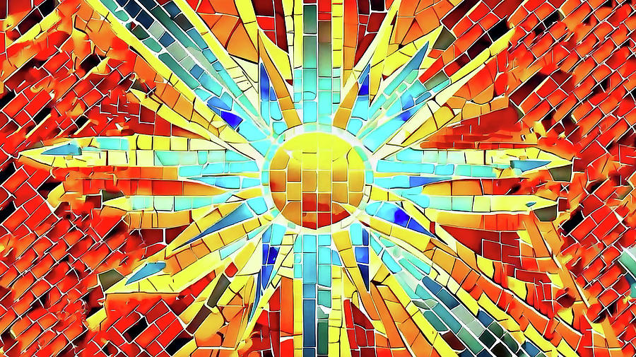 Broken Tile Sun Mosaic Digital Art by David Manlove