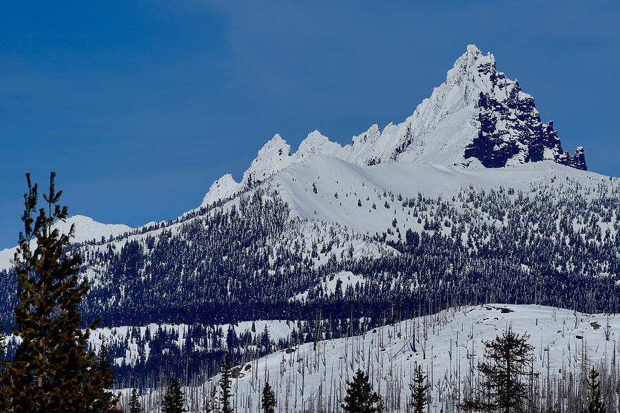 Broken Top Mountain in winter, color Photograph by Brent Bunch
