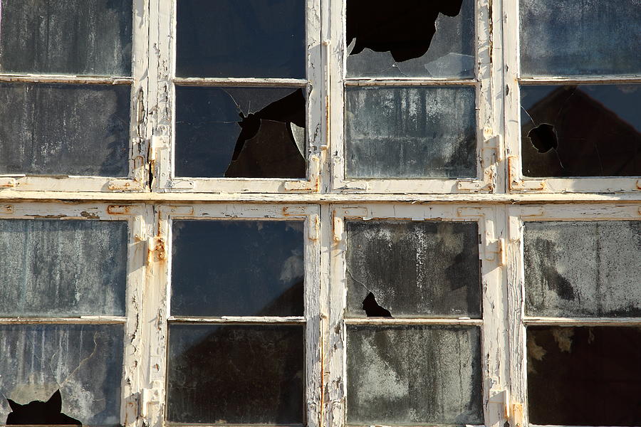 Broken window and glass Photograph by Pejft