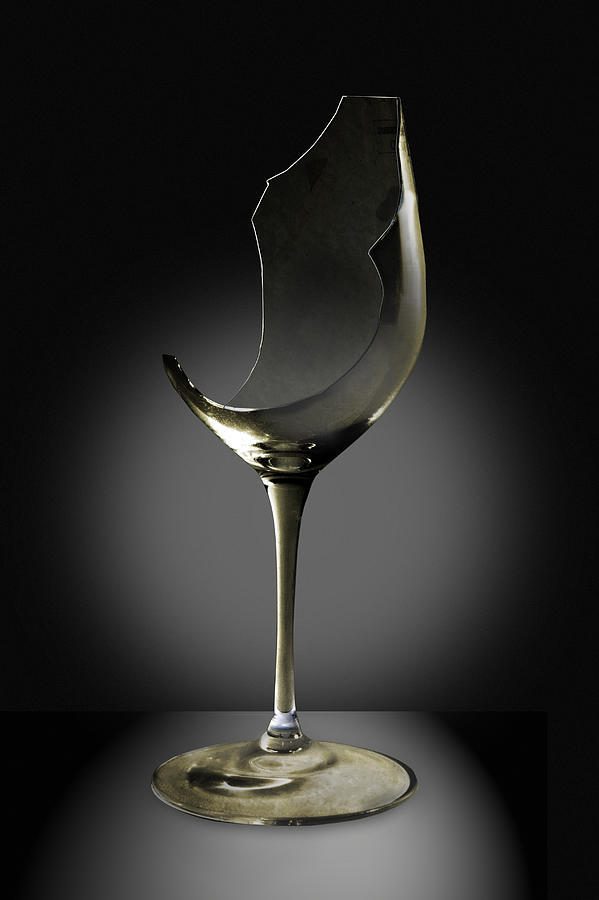 Black Background Photograph - Broken wine glass by Yuri Lev