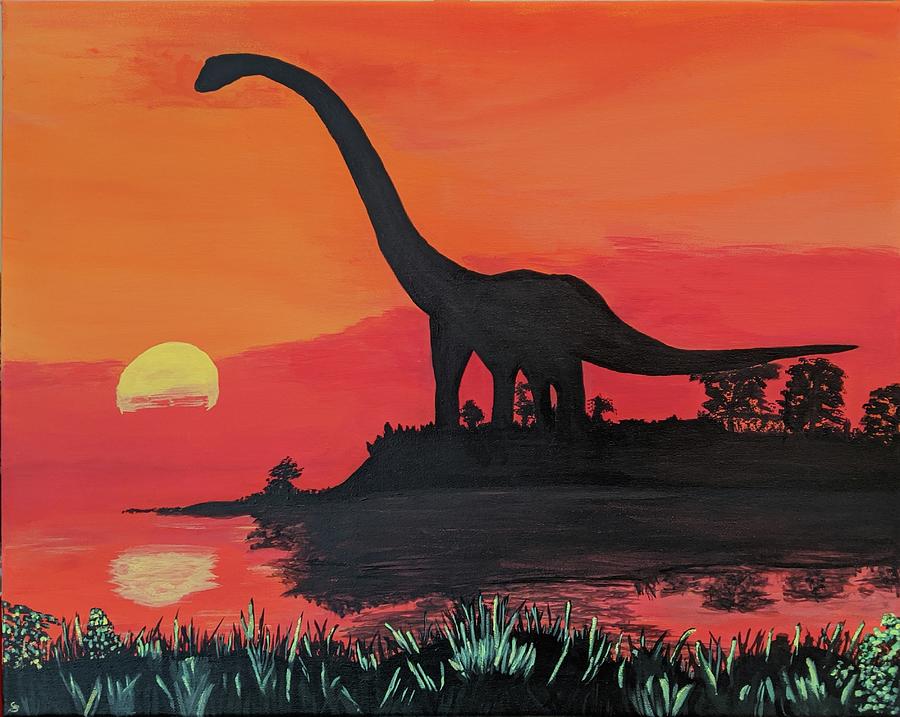 dinosaur sunset painting