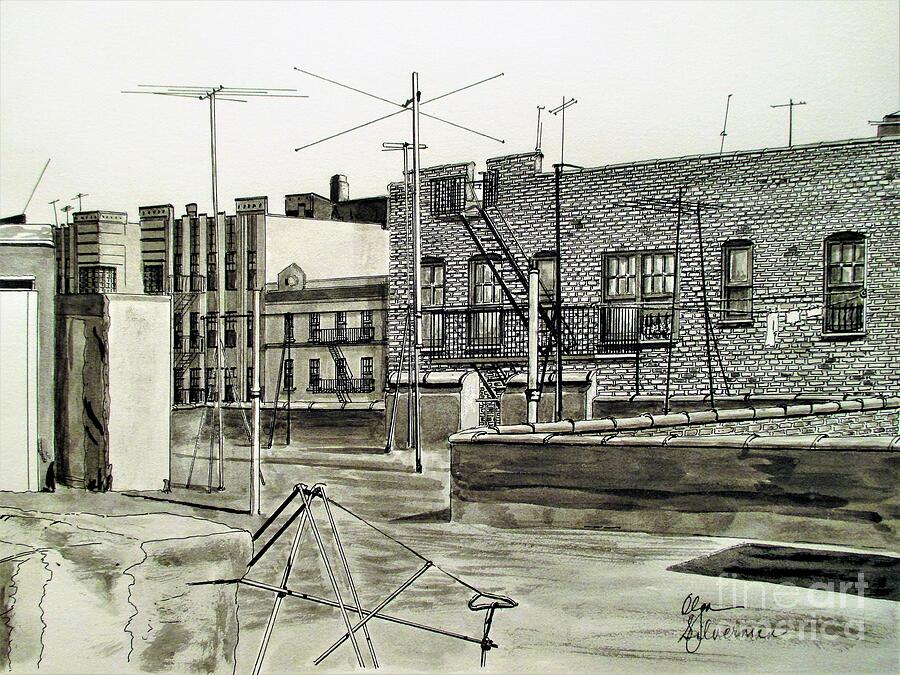 Bronx Rooftop-2 Drawing by Olga Silverman