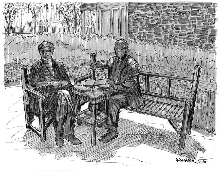 Bronze Eleanor and Franklin Roosevelt Drawing by Richard Wambach