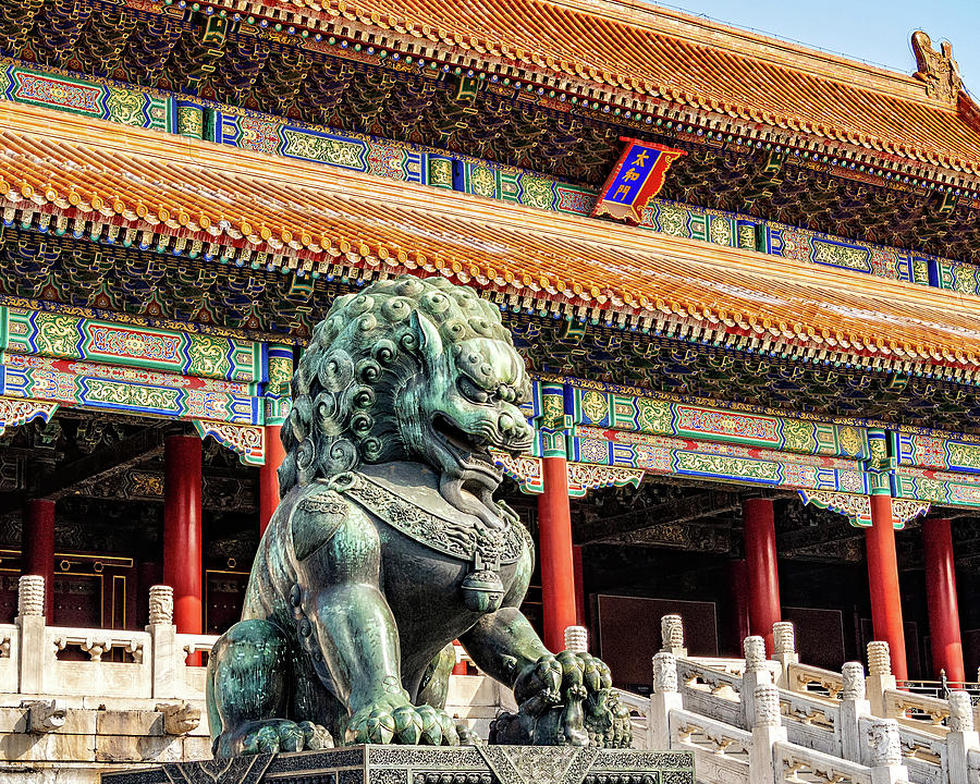 Bronze Guardian Lion in Forbidden City in Beijing Photograph by Mitchell R Grosky