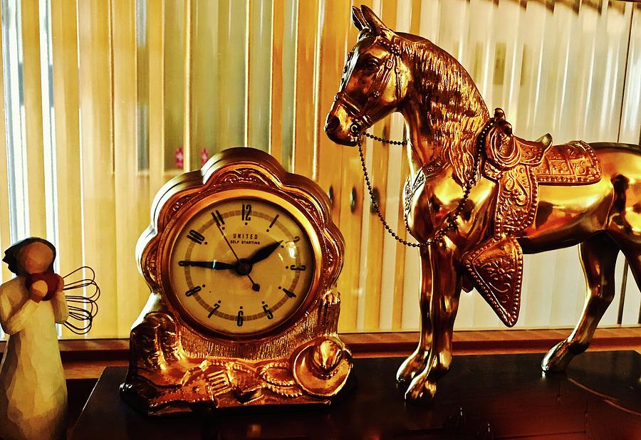 Bronze Horse and Clock quarter to two Photograph by Brian Sereda