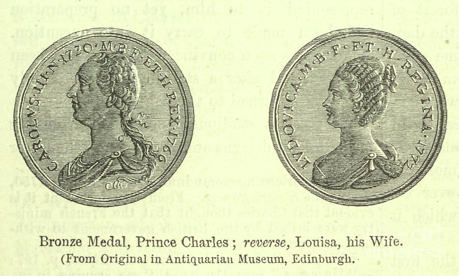 Bronze Medal, Prince Charles reverse, Louisa, his Wife n5 Drawing by Historic Illustrations