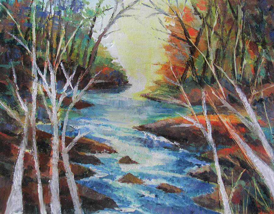 Brook Birches Painting by Jean Batzell Fitzgerald
