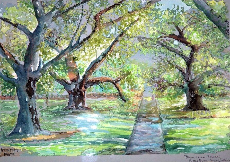 Brook Gardens Mrytle Beach South Carolina - SOLD Painting by Bernadette Krupa