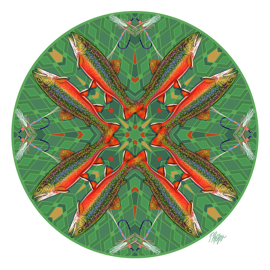 Brook Trout Fly Mosaic Mandala Digital Art by Tim Phelps
