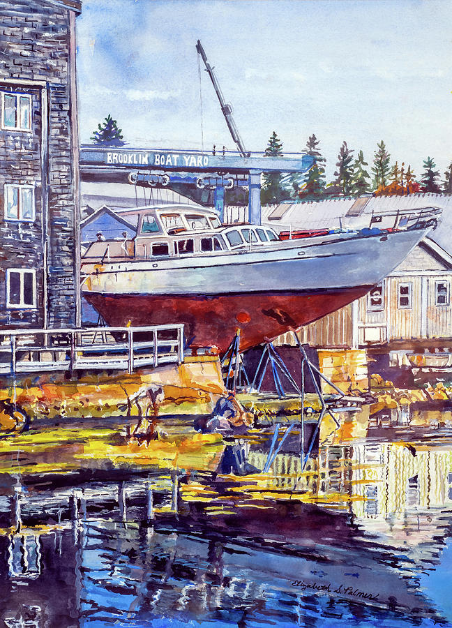 Brooklin Boat Yard Painting by Elizabeth Palmer